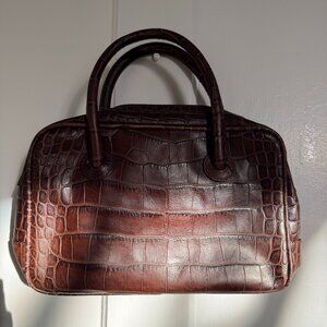Danier Croc-Embossed Mini Handbag in Deep Brown